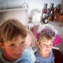 Nephews eating birthday cake! 
