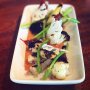Confusing combination from Hette's mind:: rhubarb, burnt cauliflower, shaved cauliflower, tiny green asparagus and grilled white asparagus. Fresh and comforting at the same time. 
#veggie #vegetarian #food #aylarotterdam