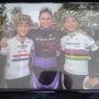Nice present from @RideLondon: photo w/ @LauraTrott31 & @DameSarahStorey. Early morning & rain, but good memories! #Ride100 #2014
