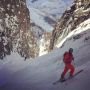 My @HaglofsBNL bright orange suit also stands out in a shadowy couloir! Thanks @GearLimits & @mathys007 for the photo!