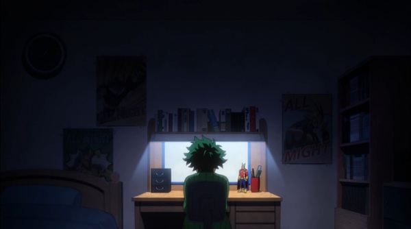 I can't help but imagine he's opening his Death Note and eating potato chips in this shot. #anime #MyHeroAcademia