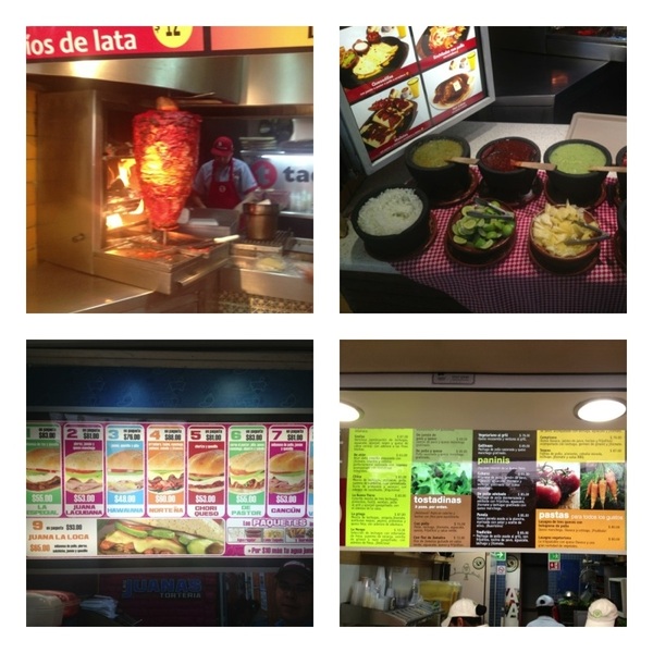 Arrived in Mex City! Love food court here: charcoaled tacos al pastor, fresh salsas, Tortas and fresh concepts