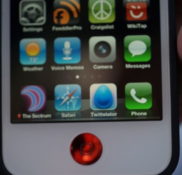 Great #ergonomic #iPhone mod, shiny red home button! No more grabbing it backwards, yay! #symmetry #Apple